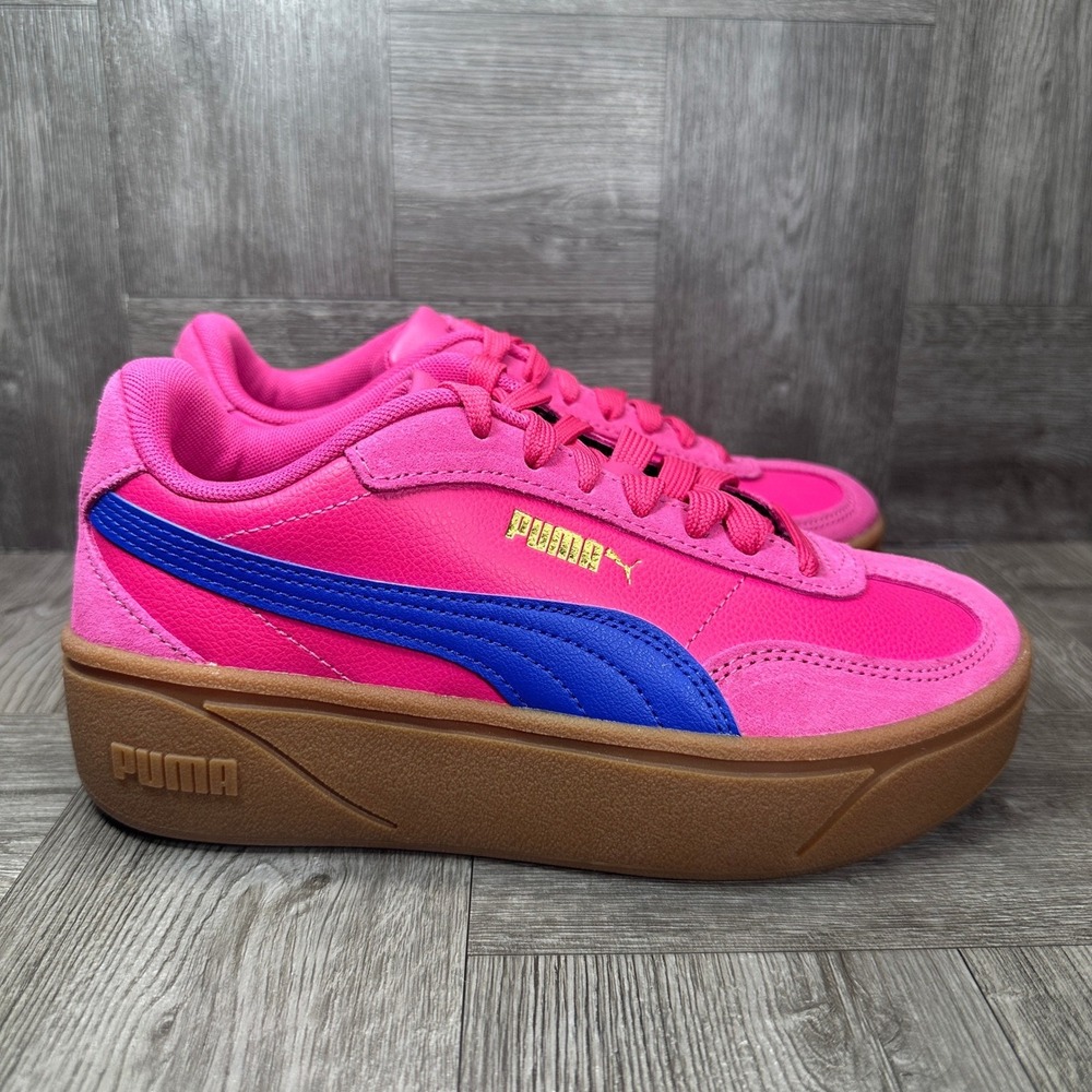 Puma Club II Era Platform Shoes Women 5.5 Pink Blue Suede Leather Gum Sole NEW